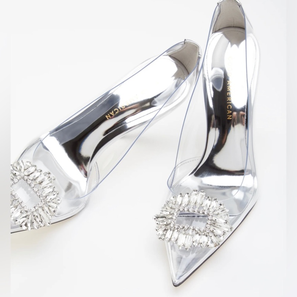 Good American Silver Heels with Embellishment